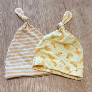 Hanna Andersson Yellow Duck and Striped Baby Hat Set
